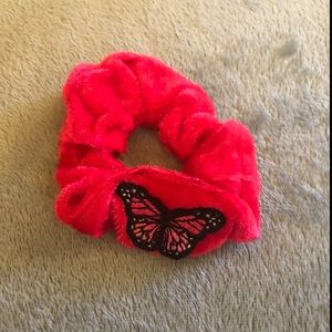 Pinky red scrunchie with butterfly